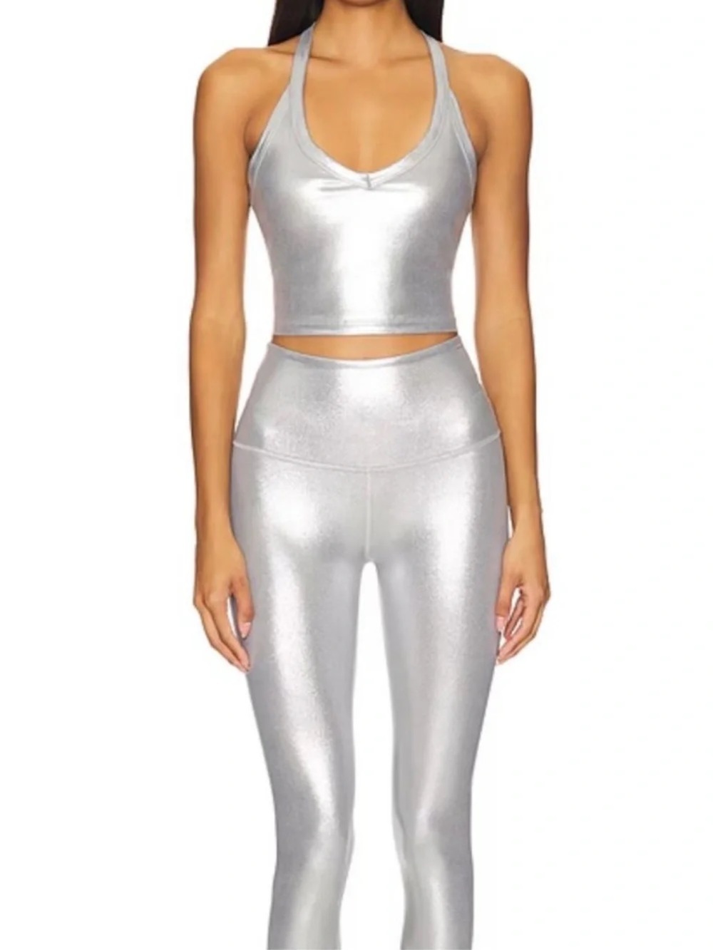Beyond Yoga High-Shine Silver High-Waist Midi Leggings & Tank - small S